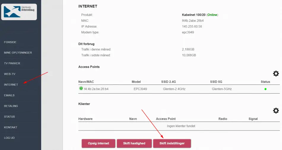 Internet indstillinger